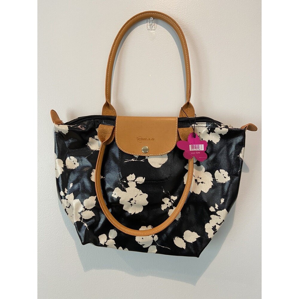 New, Esbag Collection Plastic Handbag. Black With Floral Print 15’’w - 11’’ Long
